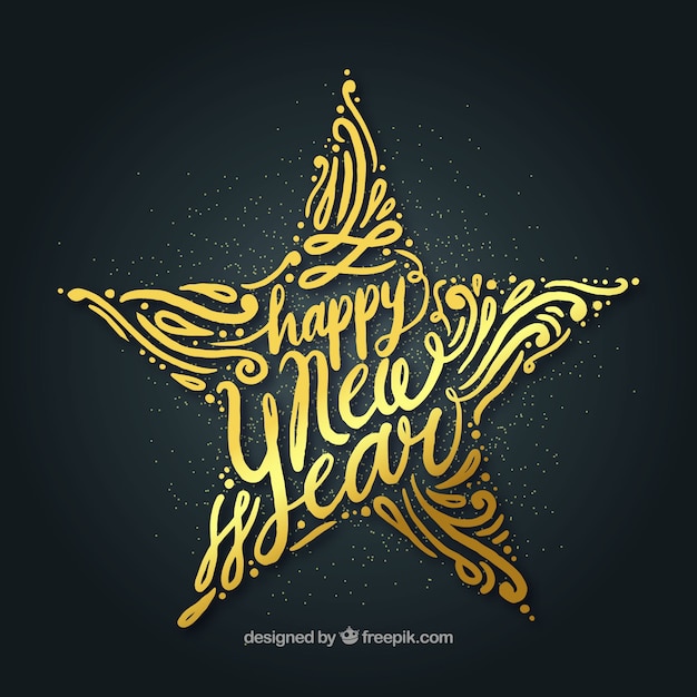 Бесплатное векторное изображение Счастливый новогодний фон с большой золотой звезды