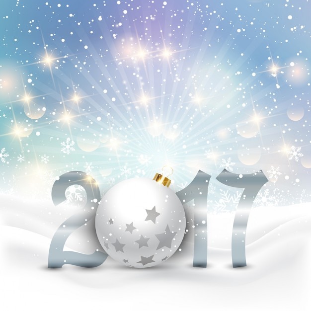 Happy new year background with baubles and snow