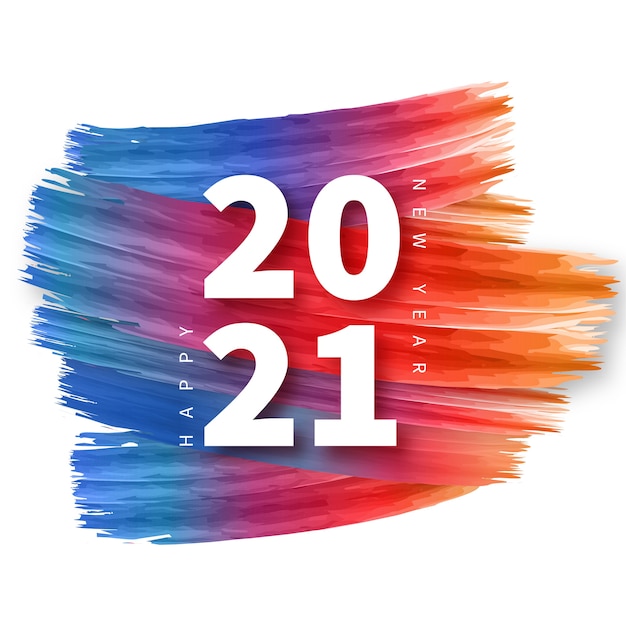 Vettore gratuito felice anno nuovo sfondo con cornice colorata tratto di pennello