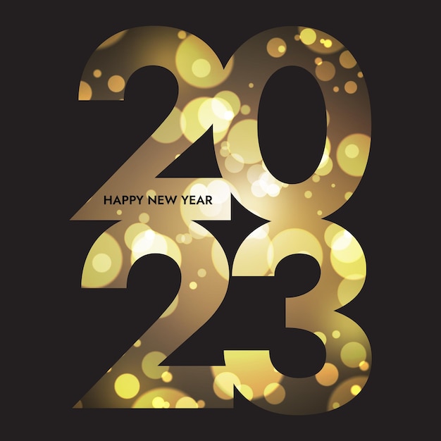 Happy New Year background with gold bokeh lights design