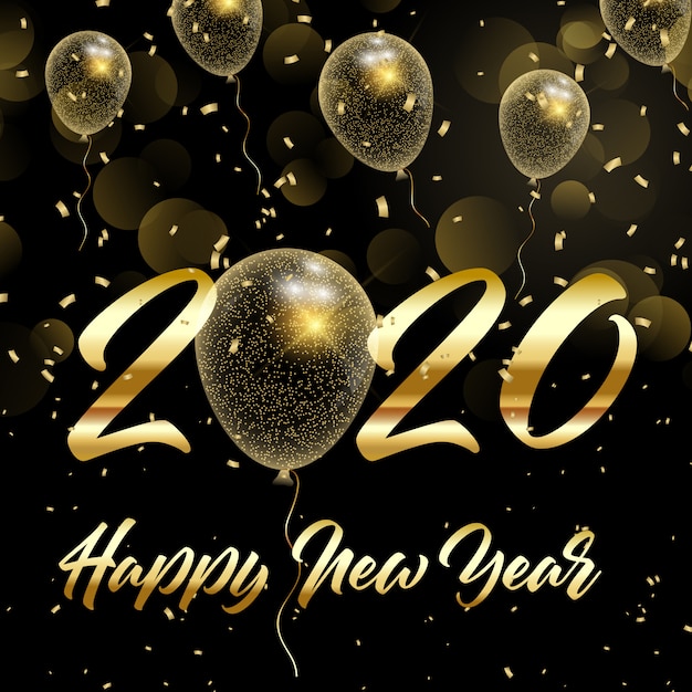 Free vector happy new year background with gold glittery balloons