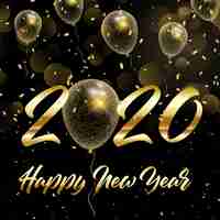 Free vector happy new year background with gold glittery balloons