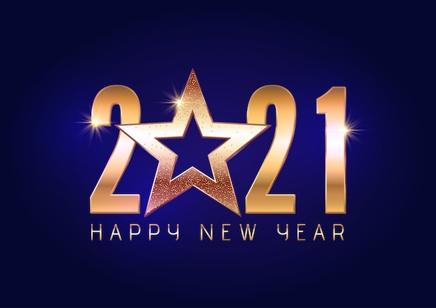 Happy New Year background with gold lettering and star design