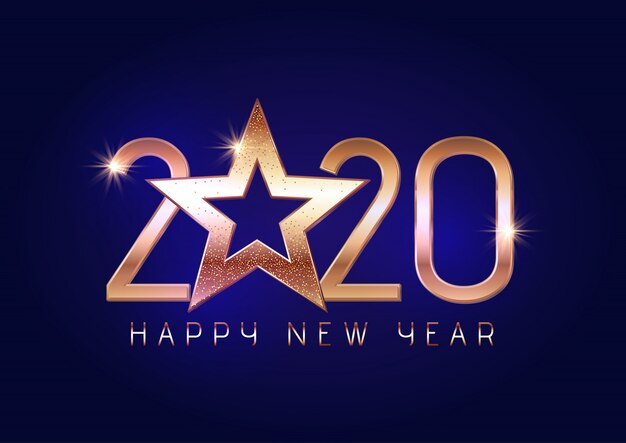 Happy New Year background with gold lettering and star