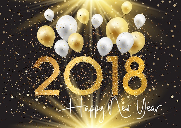 Happy New Year background with gold and silver balloons