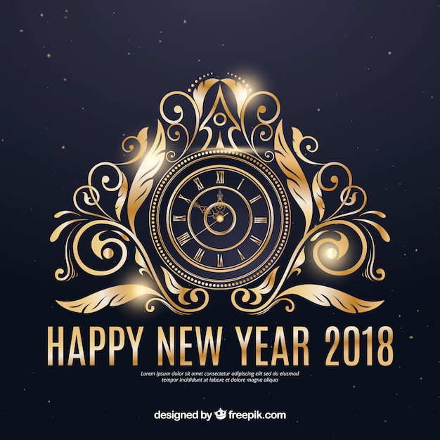 Happy new year background with a golden clock