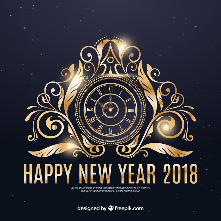 Free Vector happy new year background with a golden clock