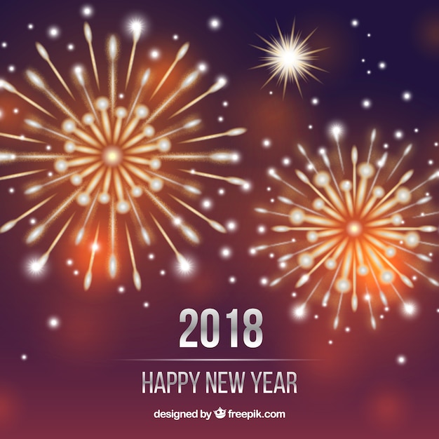 Free vector happy new year background with golden fireworks