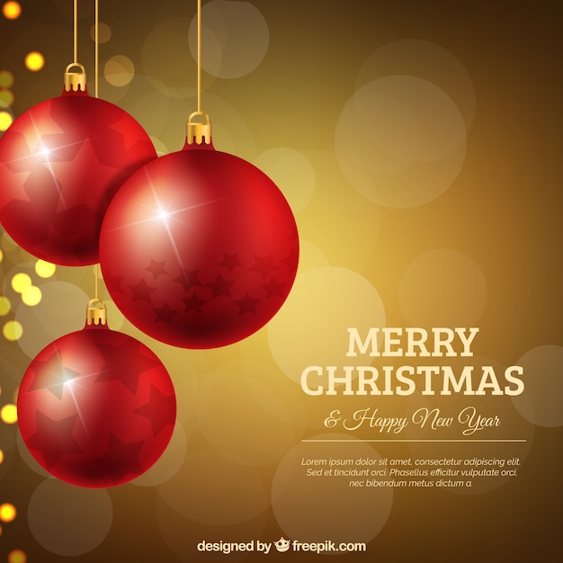 Free vector happy new year background with red baubles hanging