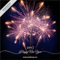 Vettore gratuito felice anno nuovo sfondo con fuochi d'artificio brillanti