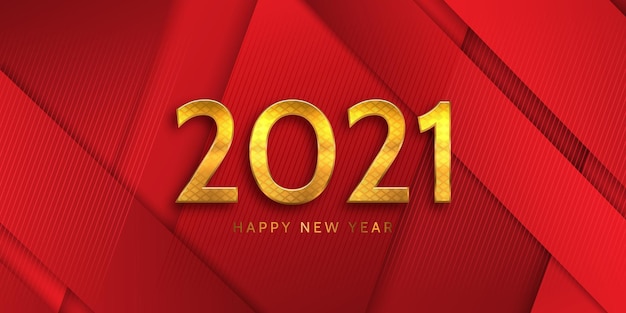 Happy new year banner design in red and gold