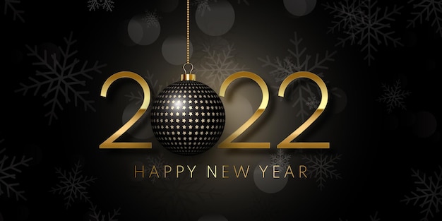 Happy new year banner design with hanging bauble design