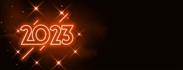 Free vector happy new year banner with 2023 text in neon effect