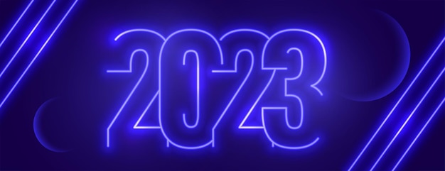 Happy new year banner with 2023 text in neon style