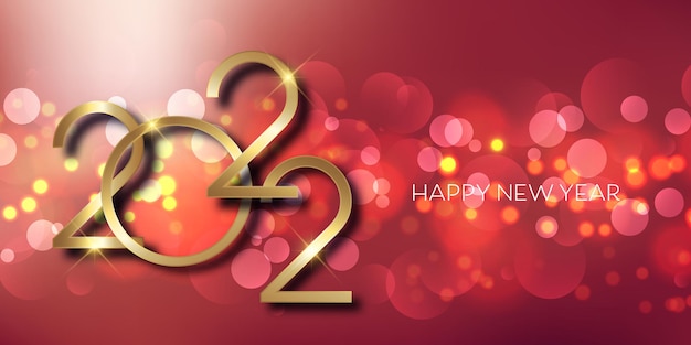Happy new year banner with bokeh lights design