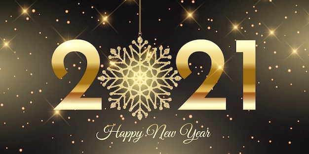 Happy new year banner with glittery snowflake design