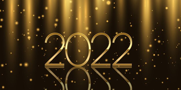 Happy New Year banner with gold bokeh lights design