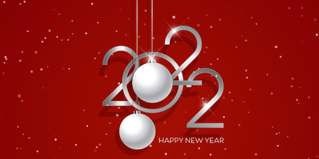 Happy new year banner with hanging baubles design