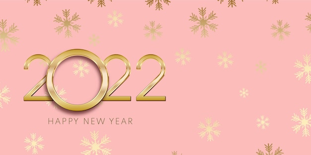 Happy new year banner with pink and gold design