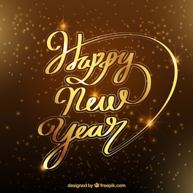 Free vector happy new year in beautiful golden lettering