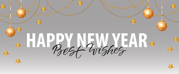 Happy New Year, Best Wishes lettering with decorations