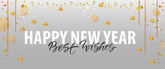 Free vector happy new year, best wishes lettering with gold stars