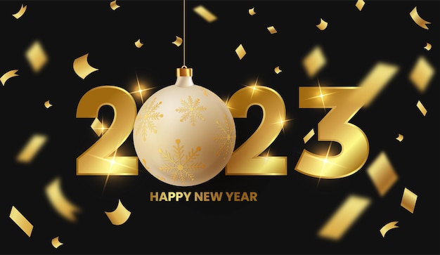 Free vector happy new year black background with golden style