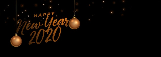 Free vector happy new year black and golden banner