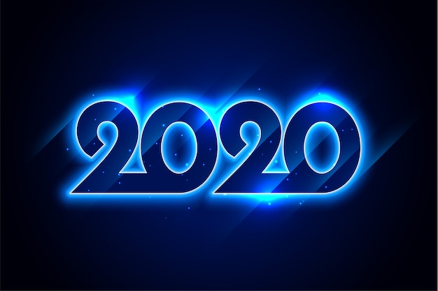 Happy new year blue neon 2020 greeting card design