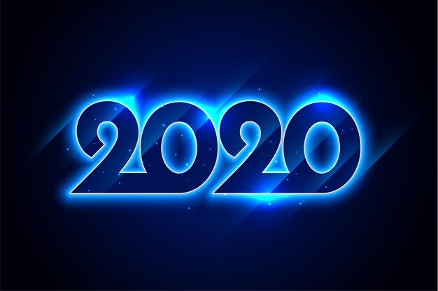 Happy new year blue neon 2020 greeting card design