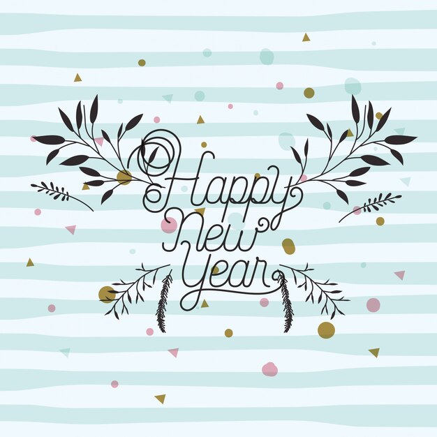 Happy new year calligraphy card with leafs crown