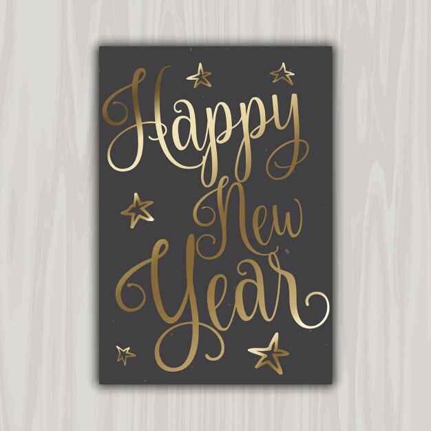 Happy new year card design with decorative gold type