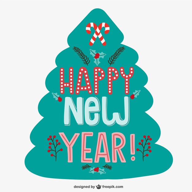 Happy New Year card with Christmas tree