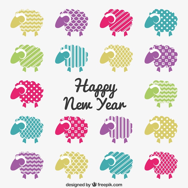 Happy new year card with colorful goats