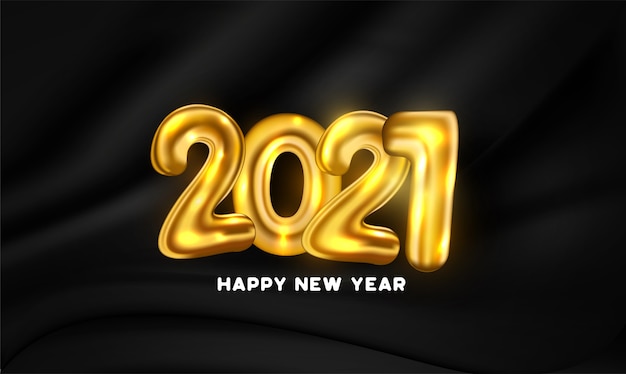 Happy New Year Card with Golden Balloon Numbers