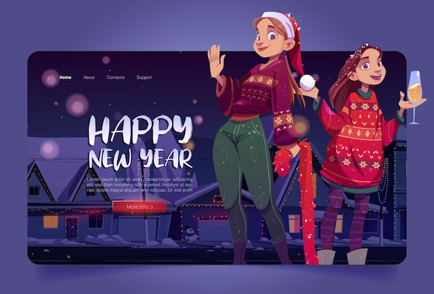 Free vector happy new year cartoon landing page, celebration