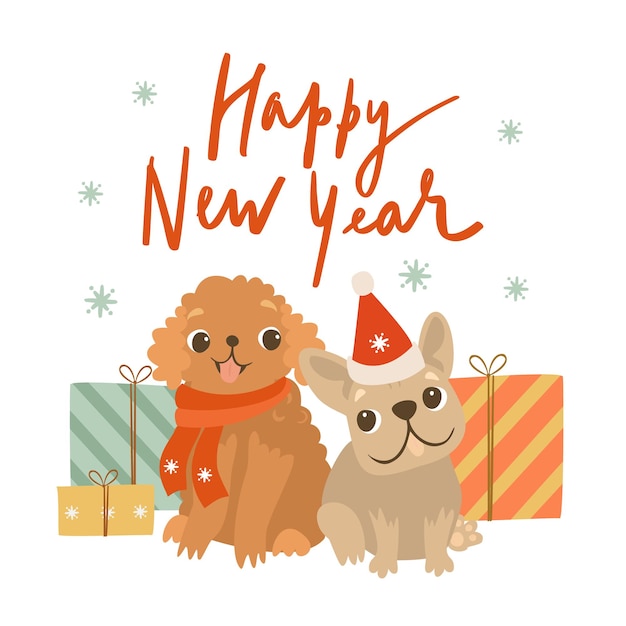 Free vector happy new year christmas dogs