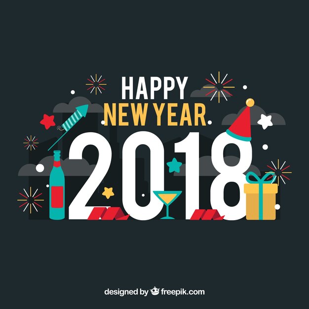 Happy new year flat background with party elements