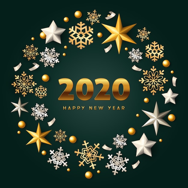 Free vector happy new year gold and silver christmas wreath on green ground