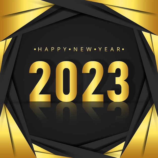 Happy new year golden text 2023 celebration card background
