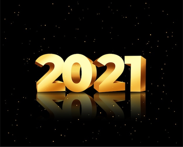 Happy new year greeting card with 2021 golden numbers on black