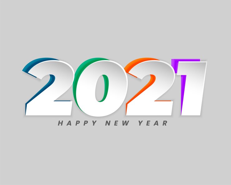 Free Vector happy new year greeting card with 2021 numbers in paper cut style design