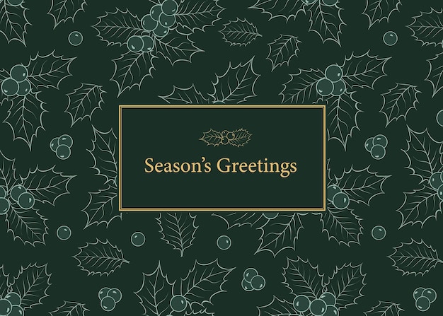 Happy new year greeting card with holly branches.