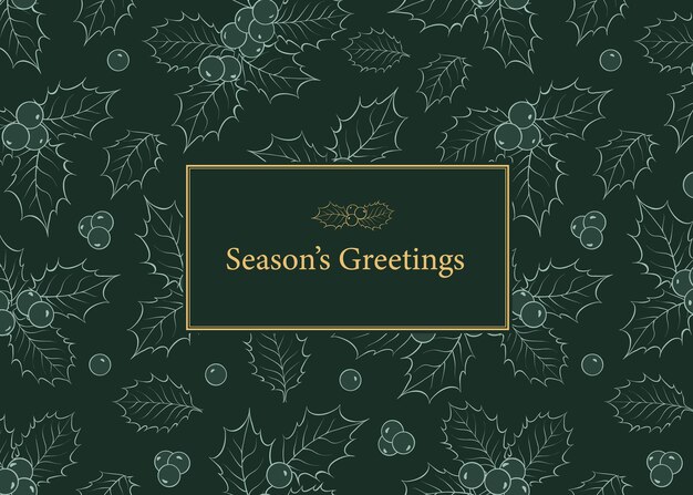 ヒイラギの枝と新年あけましておめでとうございますグリーティングカード。