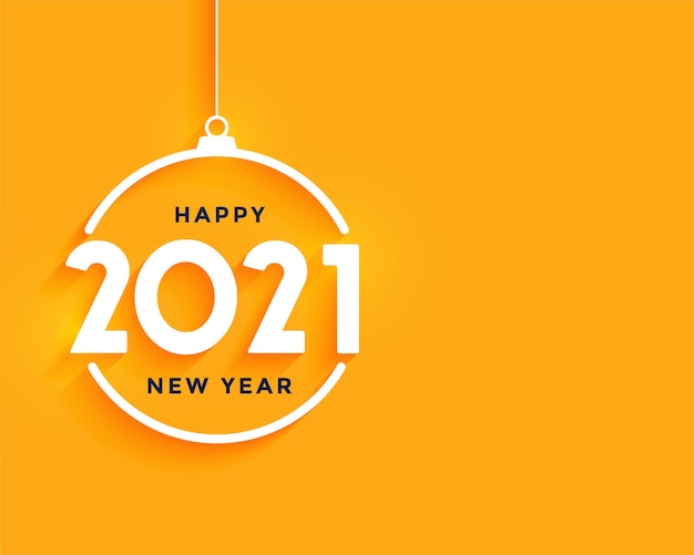 Happy new year greeting card with with 2021 white numbers in shape of christmas ball on orange