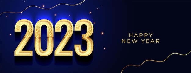 Free vector happy new year holiday banner with golden 2023 text