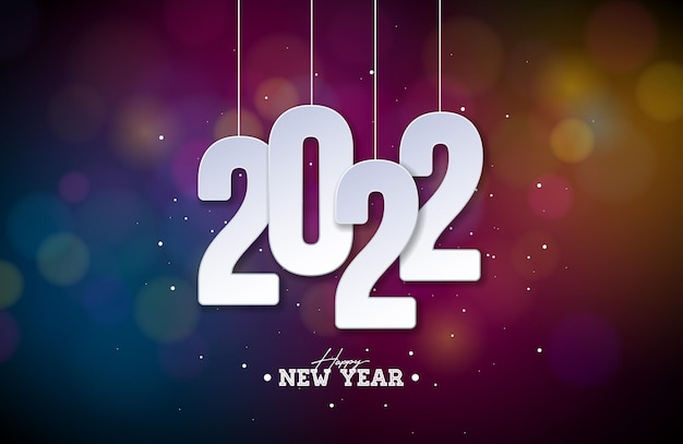 Free vector happy new year illustration with white cutout number on colorful shiny background vector christmas