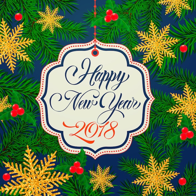 Free vector happy new year lettering on tag