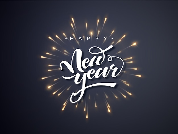 Happy new year. lettering text for happy new year sparkle firework.