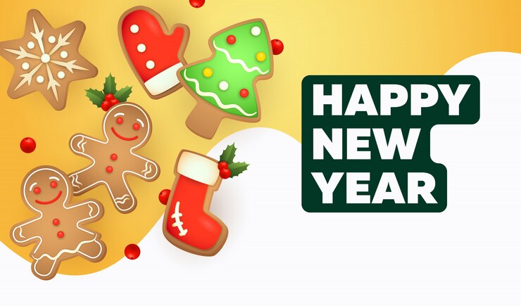 Free Vector happy new year lettering with gingerbread cookies